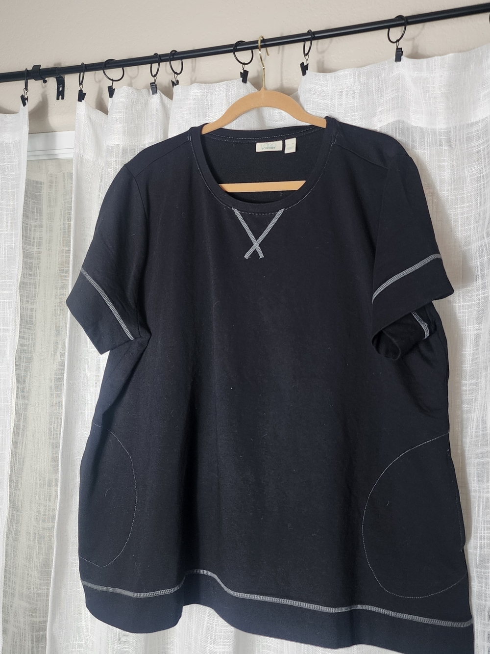 LOGO by Lori Goldstein Black Short-Sleeve Crewneck Top with Contrast Stitching
